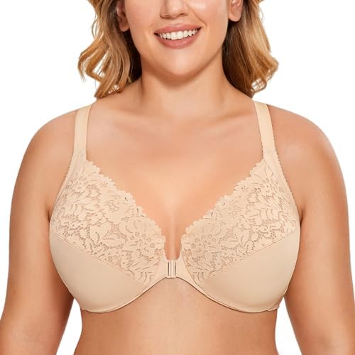 Front Closure Racerback Bras, Beige