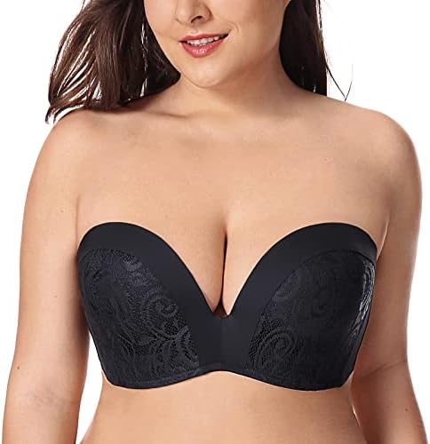 Strapless Bra Plunge Push Up, Black